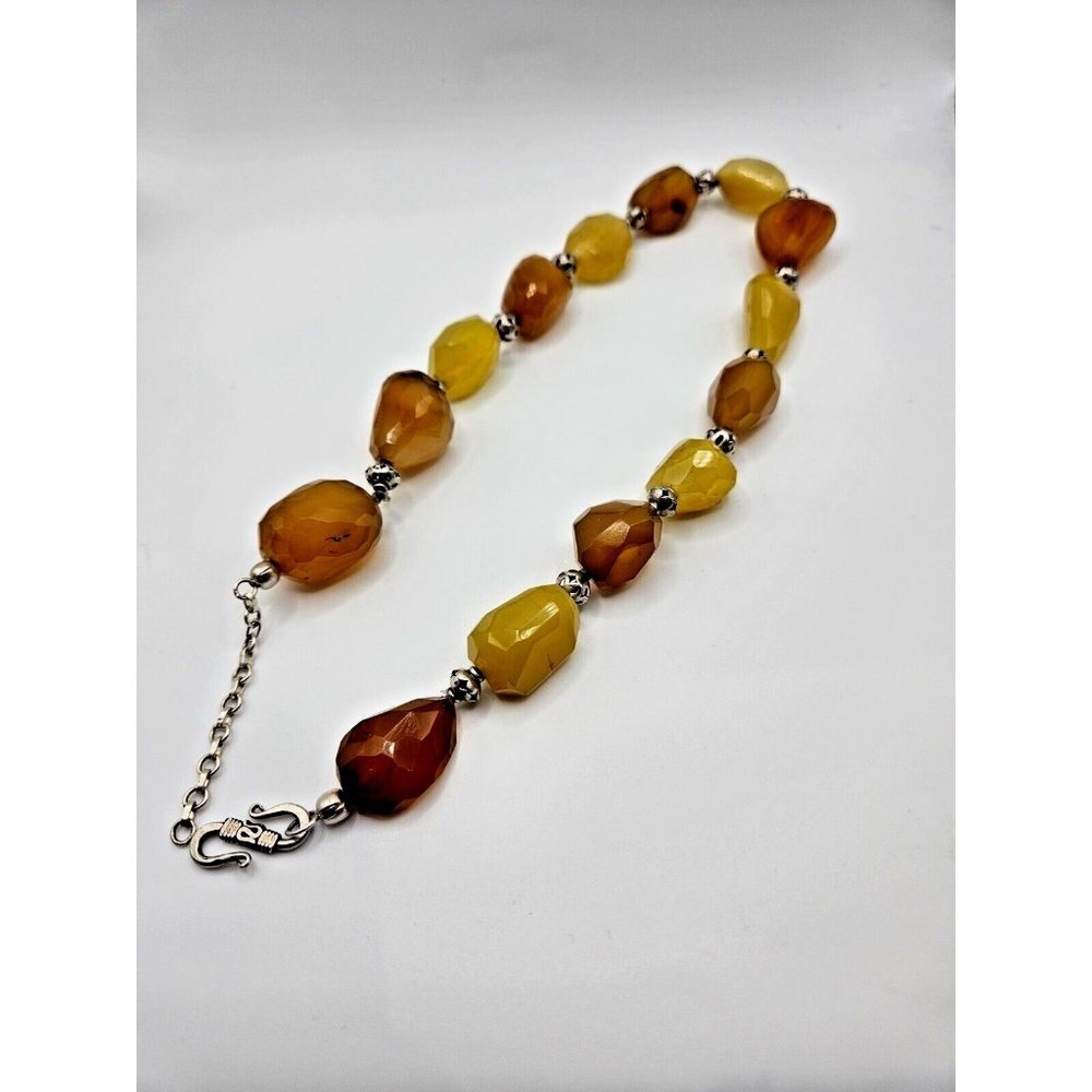Butterscotch and Lemon Agate Sterling silver Chunky 21" Necklace Excellent Cond